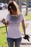 Actress Rachel Bilson in jeans walks her pooch in LA